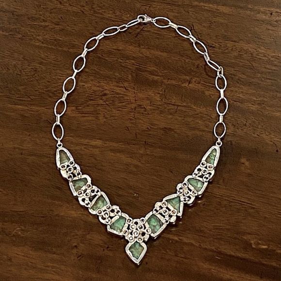 Mohave Lime Green Copper Infused Turquoise Peridot Sterling Silver 925 Necklace - Picture 8 of 16